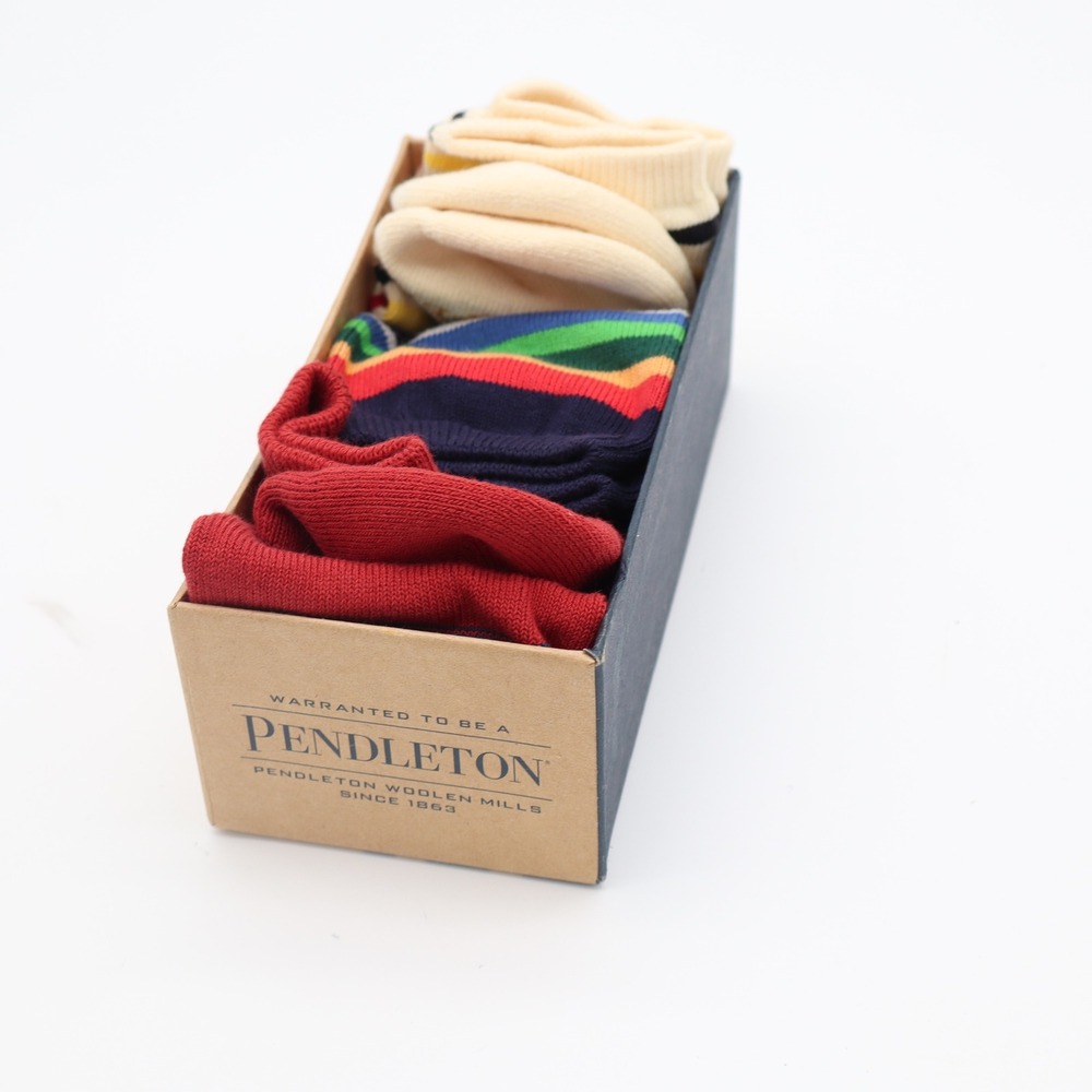 Pendleton 3 Pair Sock Set Wool Blend Crew Striped Red Navy Cream Gift Box NEW